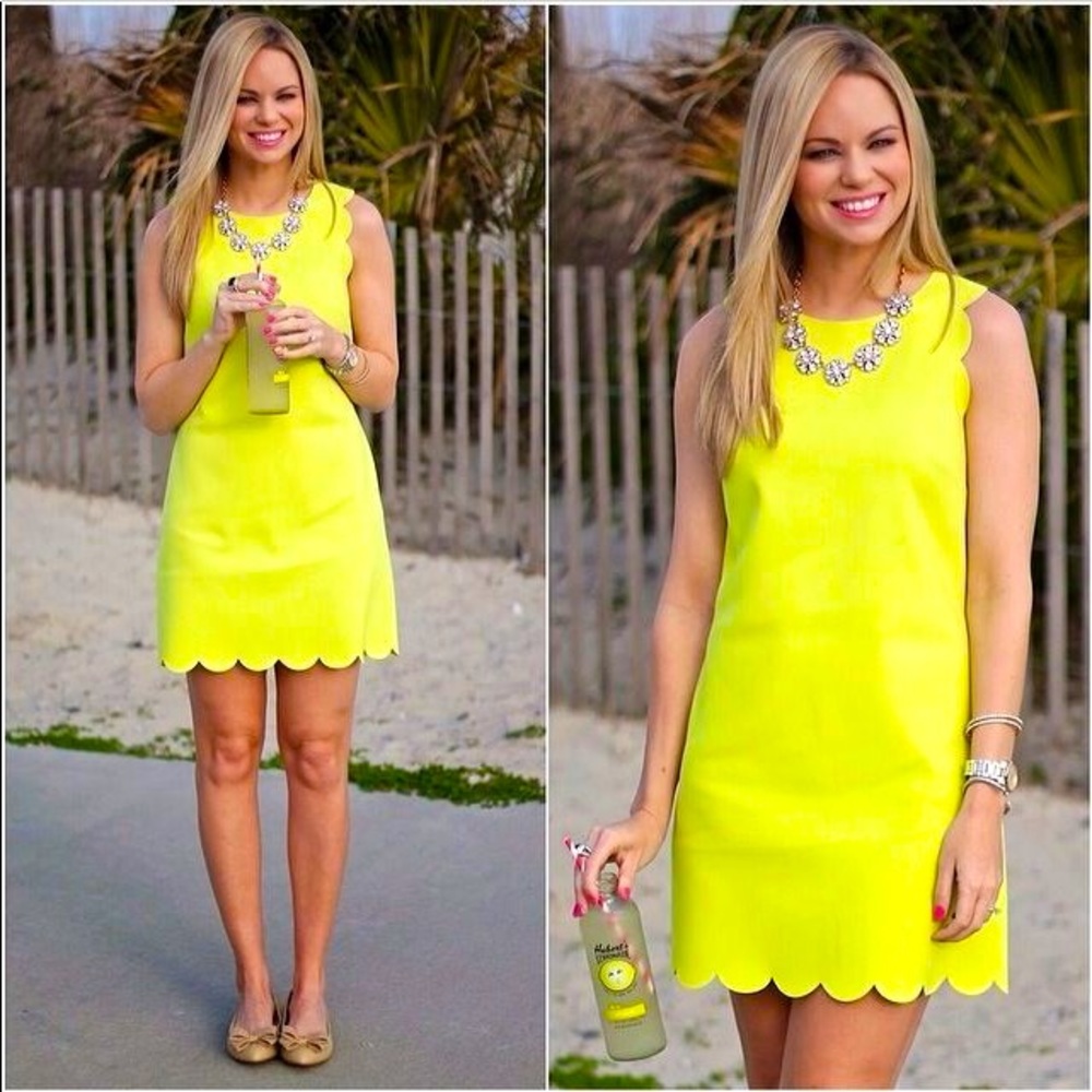 Yellow Dress Neon Scalloped